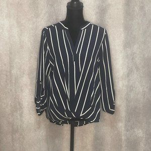 Navy Blue/White Semi-Sheer Top/Blouse/Shirt~ size L